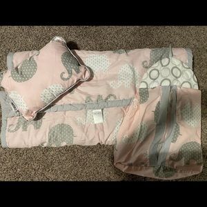 Nojo pink and grey elephant baby crib bedding